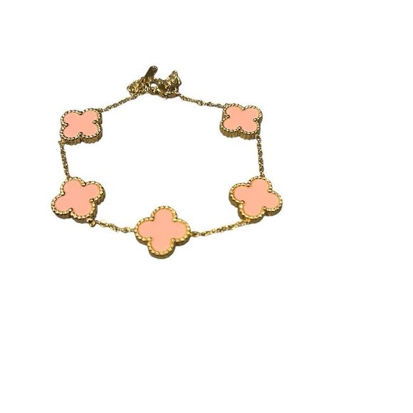 pink large clover bracelet gold plated light pinkish with lobster clasp - Picture 3 of 6